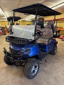 lot 7031B image: Unused 4 Seat Electric Golf Cart GC80- Blue - Possibly Bad Batteries, Will Not Accept Charge - Never Driven - selling AS IS