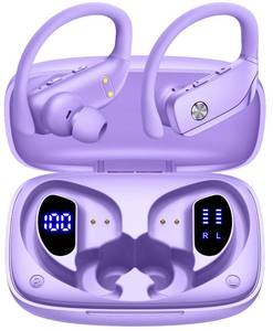lot 62297 image: bmanl Wireless Earbuds Bluetooth Headphones Over Ear Hooks Ear Buds with 80H Playtime, LED Power Display, Dual Mic Clear Calls, Sports Wireless Ear Buds Bluetooth Earbud for Running Gym Workout Purple