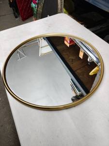 lot 62358 image: Round Gold Frame Wall Mirror