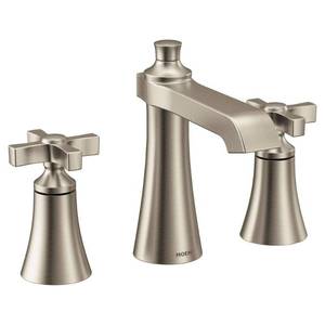 lot 17458 image: Moen TS6985BN Flara Two Handle Widespread Bathroom Sink Faucet in Brushed Nickel