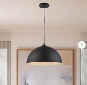 lot 17459 image: Black Pendant Light Fixture with Black Metal Dome Shade, 2 Pack