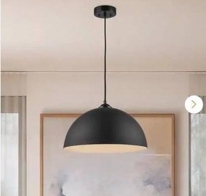 lot 17469 image: Black Pendant Light Fixture with Black Metal Dome Shade, 2 Pack