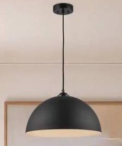 lot 17480 image: Black Pendant Light Fixture with Black Metal Dome Shade, 2 Pack