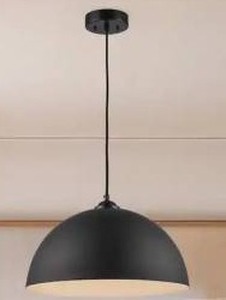 lot 17484 image: Black Pendant Light Fixture with Black Metal Dome Shade, 2 Pack
