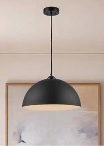 lot 17492 image: Black Pendant Light Fixture with Black Metal Dome Shade, 2 Pack