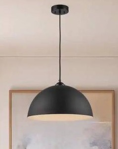 lot 17495 image: Black Pendant Light Fixture with Black Metal Dome Shade, 2 Pack