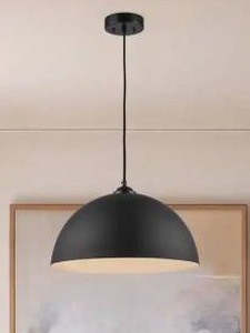 lot 17496 image: Black Pendant Light Fixture with Black Metal Dome Shade, 3 Pack