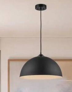 lot 17499 image: Black Pendant Light Fixture with Black Metal Dome Shade, 3 Pack