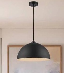lot 17503 image: Black Pendant Light Fixture with Black Metal Dome Shade, 3 Pack