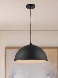 lot 17506 image: Black Pendant Light Fixture with Black Metal Dome Shade, 3 Pack