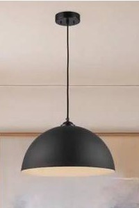 lot 17510 image: Black Pendant Light Fixture with Black Metal Dome Shade, 3 Pack