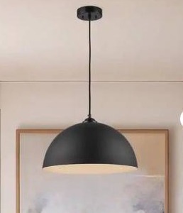 lot 17512 image: Black Pendant Light Fixture with Black Metal Dome Shade, 3 Pack
