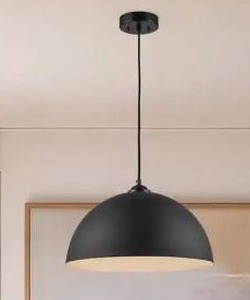 lot 17516 image: Black Pendant Light Fixture with Black Metal Dome Shade, 3 Pack