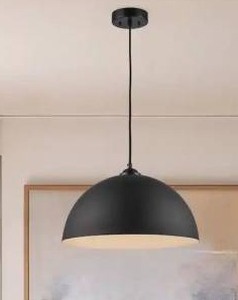 lot 17523 image: Black Pendant Light Fixture with Black Metal Dome Shade, 3 Pack
