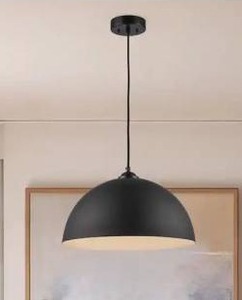 lot 17534 image: Black Pendant Light Fixture with Black Metal Dome Shade, 3 Pack