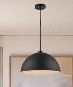 lot 17539 image: Black Pendant Light Fixture with Black Metal Dome Shade, 3 Pack