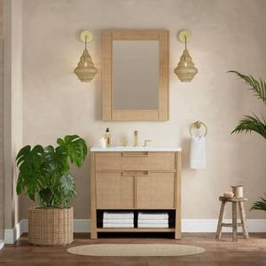 lot 17547 image: Solene 28.0 in. W x 38.0 in. H Retangular Framed Wall Bathroom Vanity Mirror in Seaside Oak