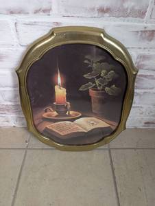 lot 2519 image: Gold Frame Candle and Bible Scripture Wall Art
