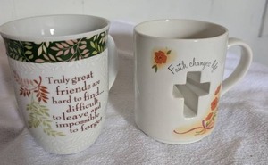 lot 3005 image: 2 Ceramic Inspirational Mugs with Religious and Friendship Quotes