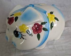 lot 3013 image: Oversized Jumbo Ceramic Piggy Bank with Floral Design