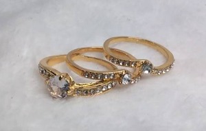 lot 3506 image: Ring Set 3-Piece with Rhinestone Details - Size 8 - New