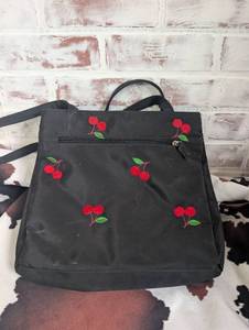 lot 4006 image: Black Tote Bag with Red Cherry Embroidery&nbsp