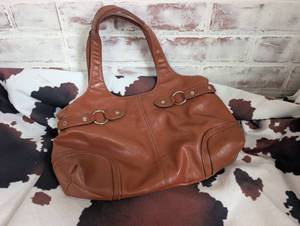 lot 4015 image: Nine West Brown Leather Hobo Shoulder Bag with Ring Hardware Detail
