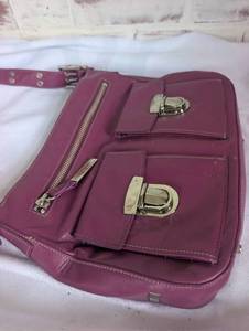 lot 4018 image: Perlina Burgundy Leather Shoulder Bag with Double Compartments and Hardware Closures