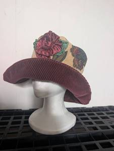 lot 4502 image: Vintage Hat with Floral Embroidered Band and Burgundy Brim  Foam Head Display
