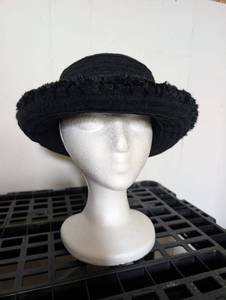 lot 4505 image: Black Wide-Brim Hat with Fuzzy Band Trim (hat only)