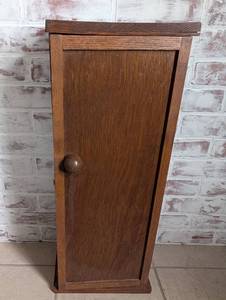 lot 5012 image: Small Oak Wood Single Door Storage Cabinet - 24 in