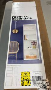 lot 2038 image: Room Essentials 5-Shelf Bookcase White Finish 71.8 in H x 24 in W x 11.8 in D