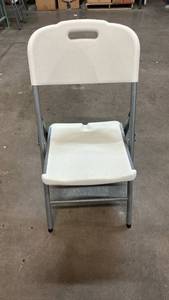 lot 2058 image: Folding Chair White Seat Gray Frame Handle