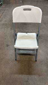lot 2059 image: Folding Chair White Seat Gray Frame