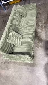 lot 3003 image: Green Corduroy Futon Sofa with Rolled Arms