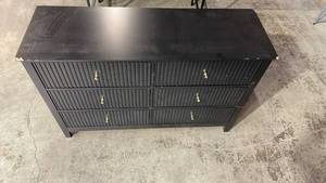 lot 3004 image: Black 6-Drawer Dresser with Brass Hardware