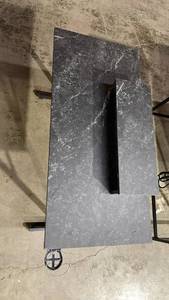 lot 3006 image: Faux Marble Desk With Monitor Stand, LED Strip