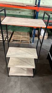 lot 3011 image: 72 Loring 5 Shelf Ladder Bookshelf Vintage Oak - Threshold Metal Frame, Open Back Design