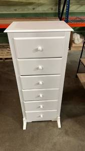 lot 3013 image: JIONJOY 6-Drawer Tall Storage Dresser - Sturdy Wood Frame Chest of Drawers for Bedroom, Living Room & Closet