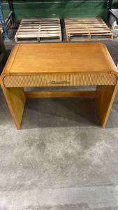 lot 3014 image: Wood Makeup Table with Single Drawer and Curved Back Panel