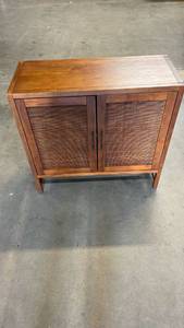 lot 3022 image: Warwick 2 Door Cabinet Brown - Threshold Transitional Style, Adjustable Shelves, Wood Veneer Finish