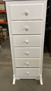 lot 3025 image: JIONJOY 6-Drawer Tall Storage Dresser - Sturdy Wood Frame Chest of Drawers for Bedroom, Living Room & Closet