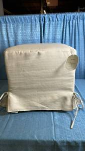 lot 3027 image: Lynwood Slipcover Cube Ottoman with Tie Details Cream - Threshold designed with Studio McGee