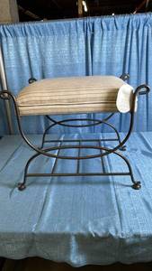 lot 3028 image: Metal Ottoman Performance Stripe Fabric - Threshold designed with Studio McGee Fully Assembled