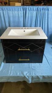 lot 3036 image: Garvee Bathroom Vanity Cabinet Black with White Ceramic Sink 36 inch SPU-PHK-36RR
