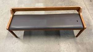 lot 3039 image: Faux Leather Bench with Wood Frame and Curved Armrests