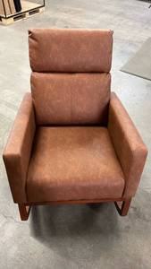 lot 3043 image: Brown Leather Upholstered Armchair with Wood Frame