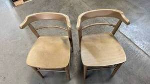 lot 3045 image: Set of 2 Wooden Dining Chairs with Curved Arms