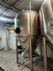 lot 16176 image: Stainless Steel Conical Fermenter Tank with Side Manway Tri-Clamp Fittings and Legs