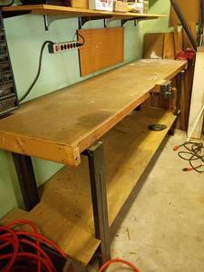 lot 1015 image: Work Bench with 2 Vises.  Bench is 36 x 96 x 24